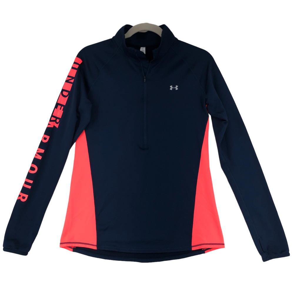 Under Armor Youth Size M Half Zip Dri-Fit Navy Neon Orange,Excellent & trendy!